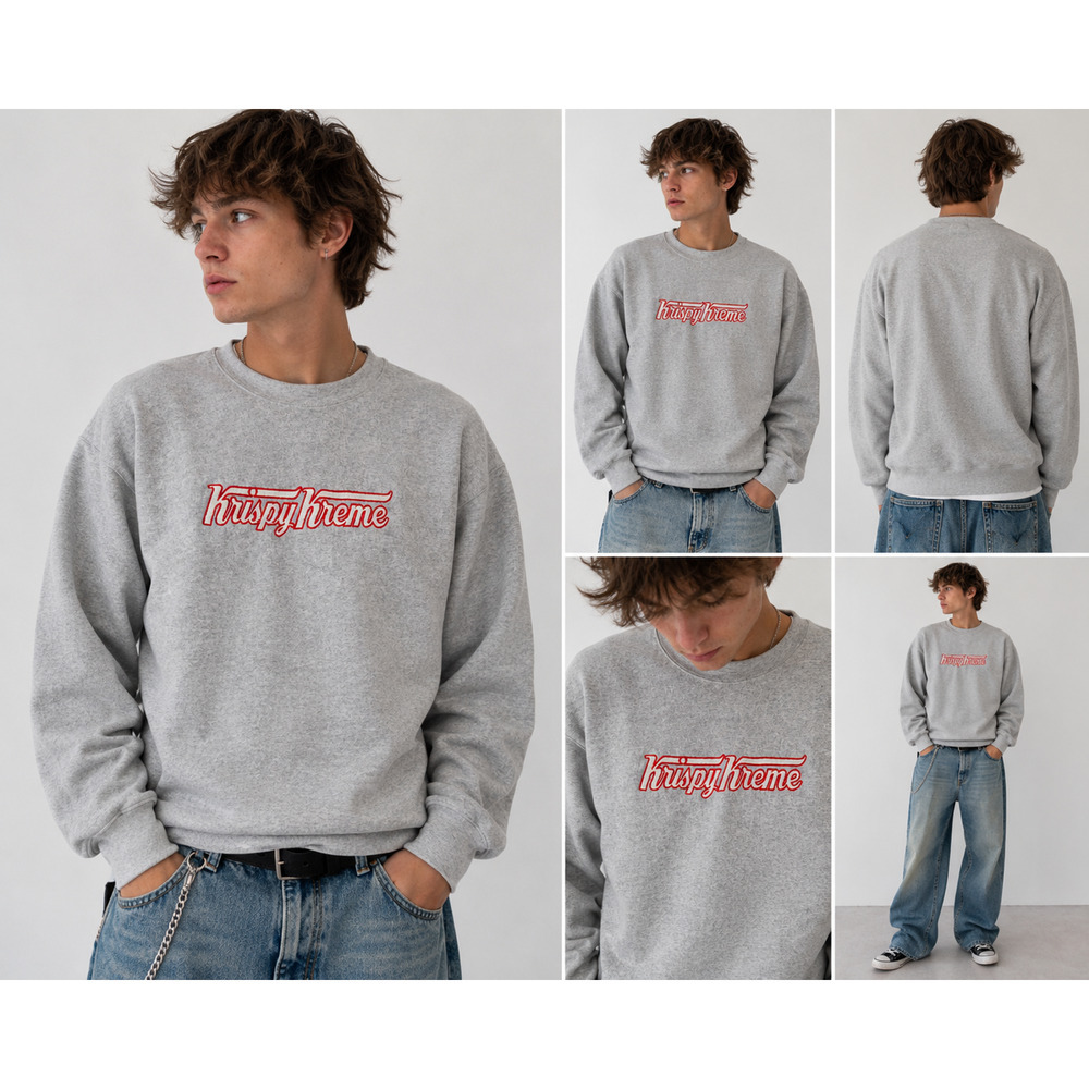 Vintage Krispy Kreme Embroidered Sweatshirt Lee Crossgrain Gray Crewneck M